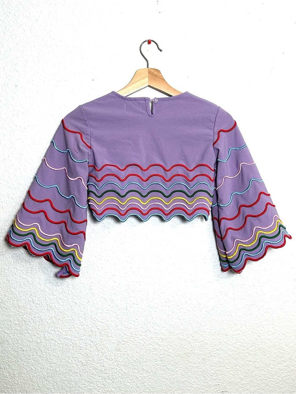 Lola + The Boys Purple Rainbow Top Embroidered Bell Sleeve Size 8 - Picture 3 of 11